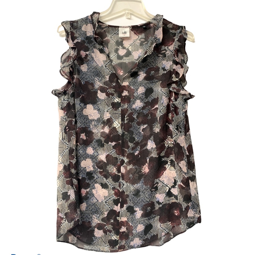Cabi 3618 Weave Purple Floral Ruffle Top Tank S